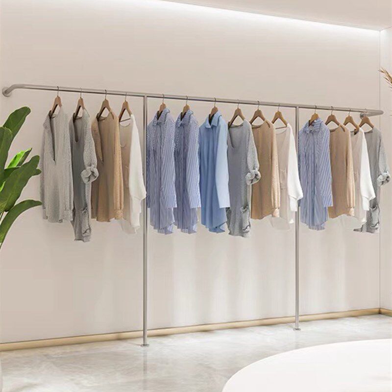 服装店展示架陈列架靠墙式不锈钢挂衣架上墙侧挂网红女装店货架子