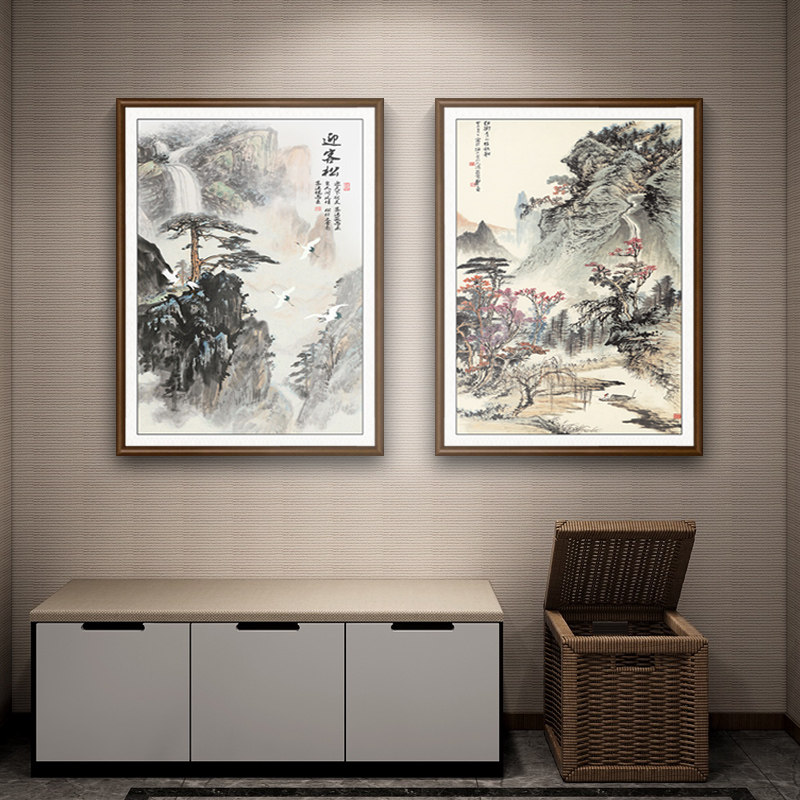 竖版入户玄关装饰画山水画办公室挂画客厅壁柜走廊过道尽头背景画