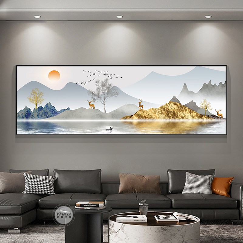 包安装新中式客厅装饰画轻奢沙发背景墙壁画山水画办公室茶室挂画
