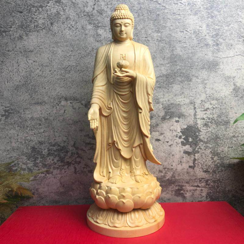 桧木雕立莲西方三圣阿弥陀佛净瓶观音大势至菩萨人物佛像供奉摆件
