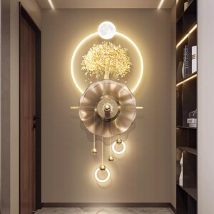 玄关发财树装饰画轻奢走廊尽头寓意好的led壁画立体实物发光挂画