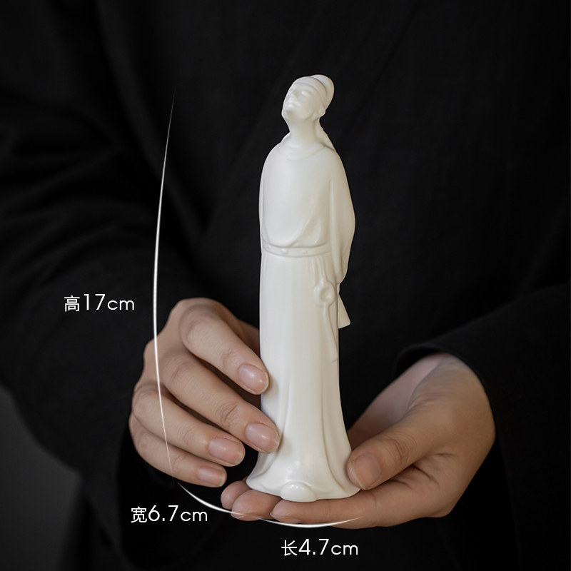 禅意李白陶瓷人物摆件创意新中式玄关造景配件茶室茶空间软装饰品