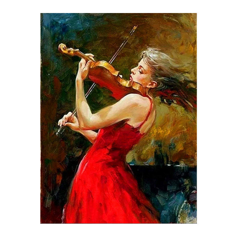 数字油画diy手工填充拉小提琴的女人手工手绘减压画画涂色油彩画