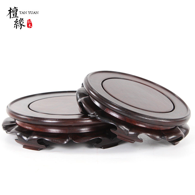 红酸枝圆形摆件底座木雕花瓶座子奇石头盆景盆栽实木质佛像木托