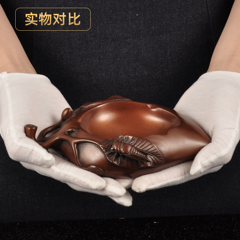 紫铜寿桃菸缸摆件铜菸灰缸家居客厅书房茶几装饰品桌面创意摆设