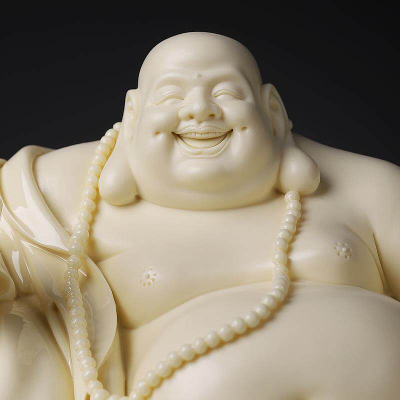 东方泥土《自在弥勒  玉黄》手工陶瓷中式白瓷雕塑艺术品装饰摆件