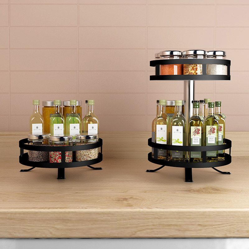 厨房旋转调料置物架台面转角墙角放调味品油盐酱醋架家用收纳用品
