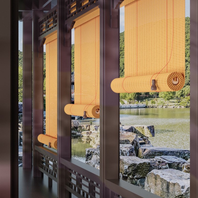 新中式竹帘卷俩茶室窗帘隔断帘凉亭遮光遮阳屏风帘日式禅意挂画帘