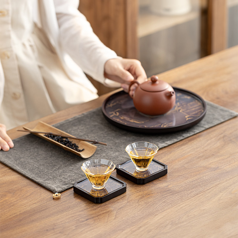中式变色电木杯垫隔热陶瓷垫创意水墨画方形功夫茶具杯托带收纳盒