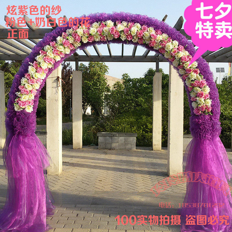 婚庆拱门新款花门婚庆排华绢花花柱花篮铁艺花架罗马柱路引花道具