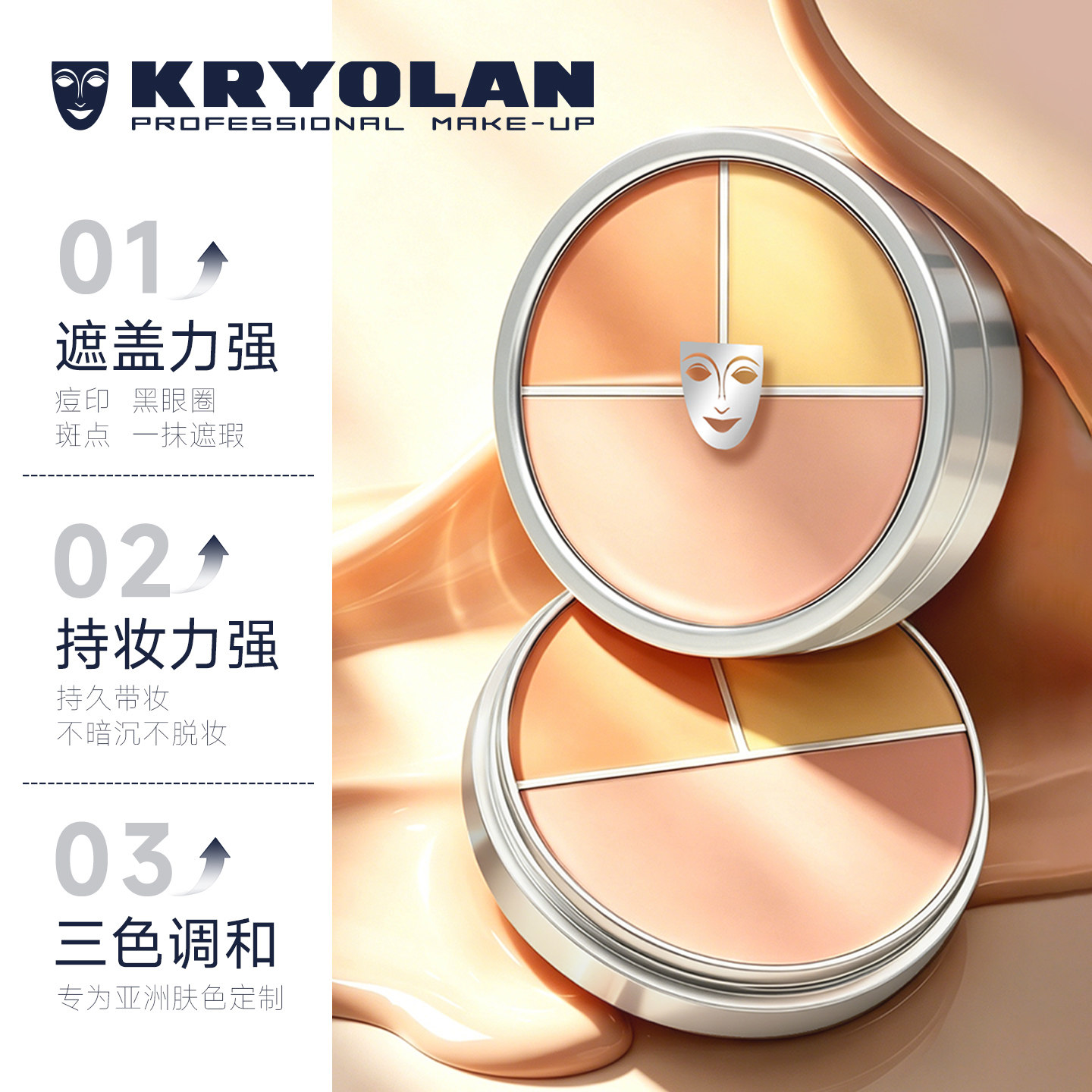 KRYOLAN三色遮瑕膏盘遮黑眼圈