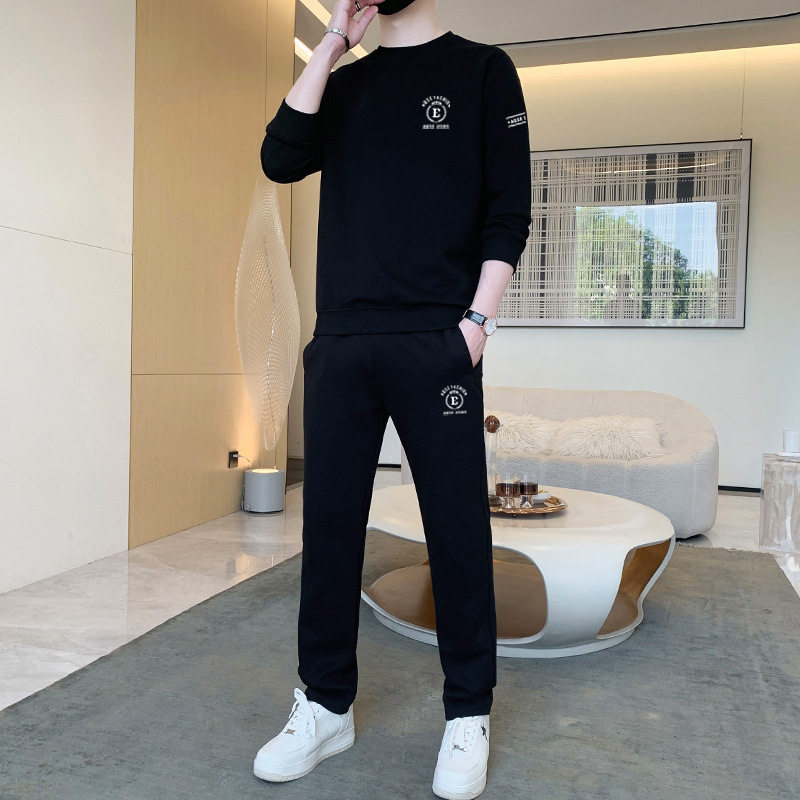 高端男士休闲运动套装秋冬新款韩版时尚加绒圆领卫衣卫裤两件套男