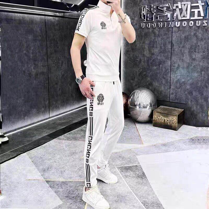 轻奢字母刺绣运动套装男士夏季
