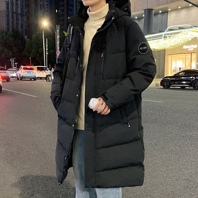 男士中长款羽绒服冬季新款连帽加厚保暖外套青年过膝防风羽绒大衣