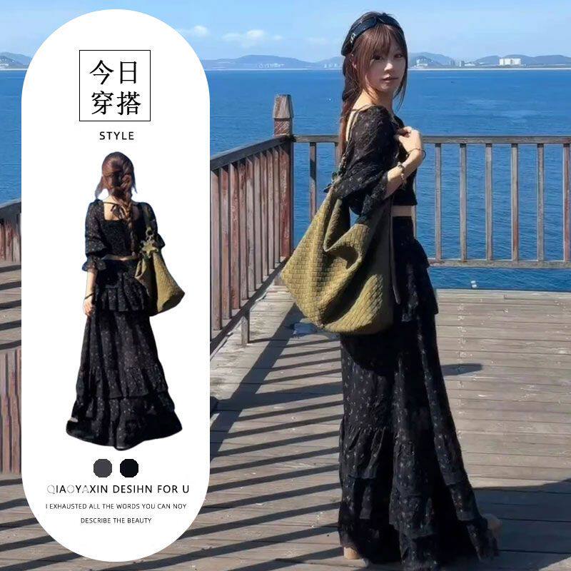 法式复古碎花短款上衣女