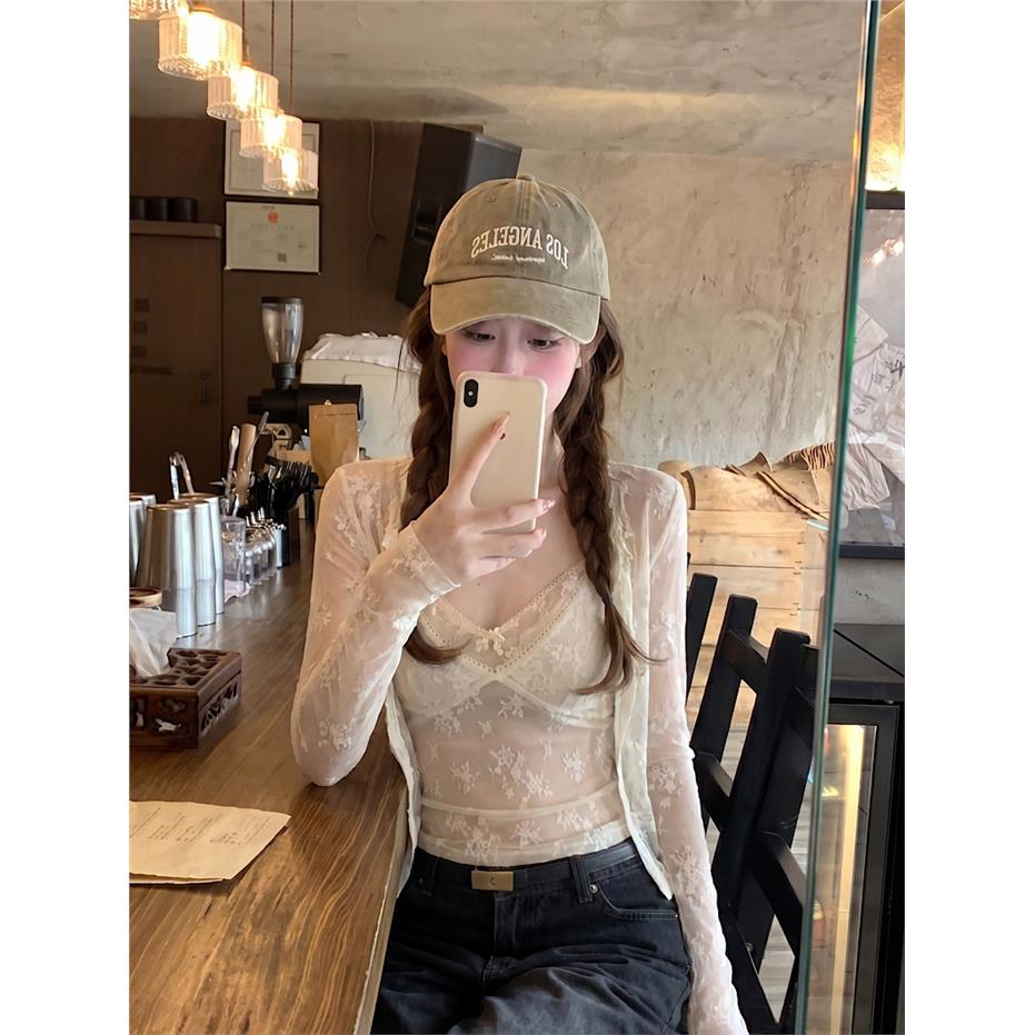 纯欲网纱提花蕾丝吊带背