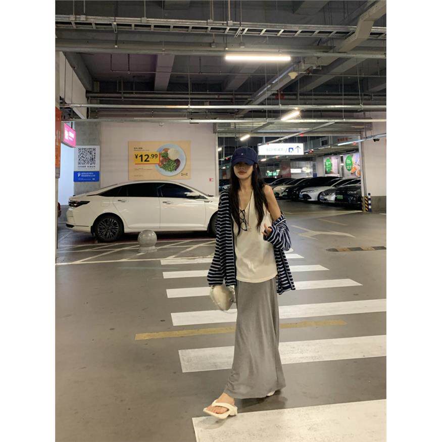法式慵懒套装撞色条纹长
