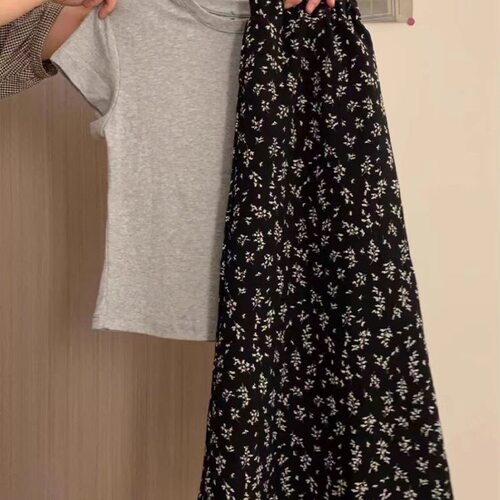 法式复古碎花半身裙女202
