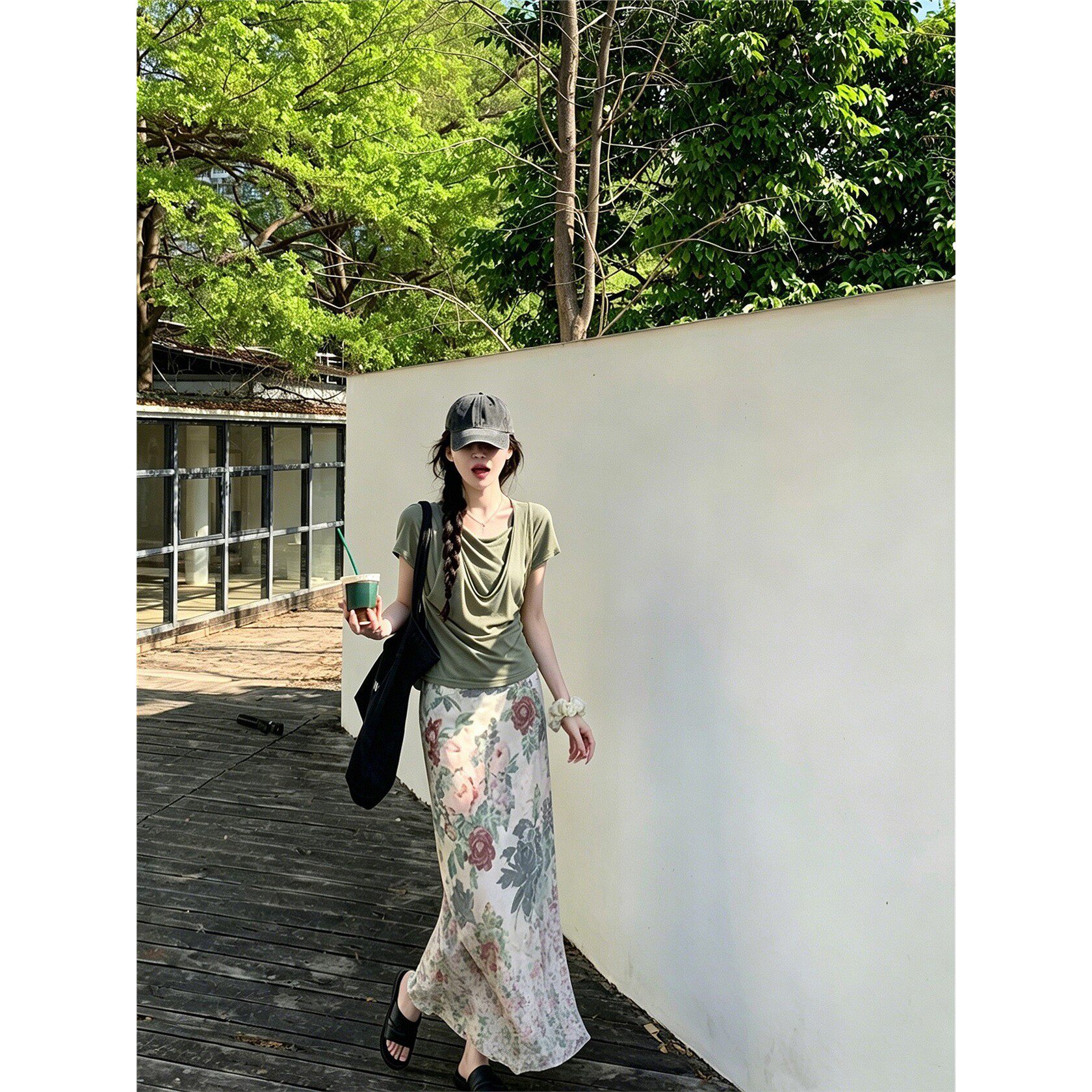 复古油画感碎花半身裙女