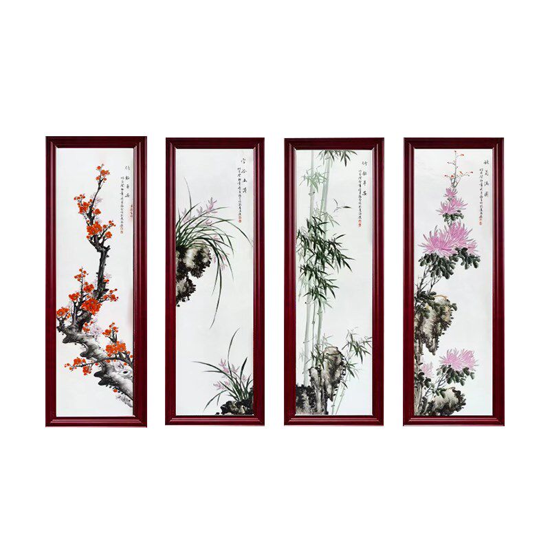 景德镇陶瓷板画名家手绘青花梅兰竹菊四条屏挂画乔迁客厅装饰画