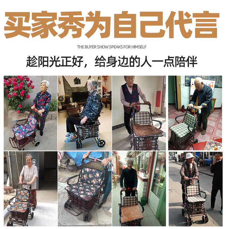 老年人代步车手推车可推可坐四轮散步防摔倒老人外出加宽推车椅子