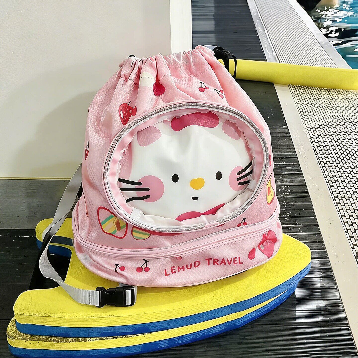 可爱猫游泳包干湿分离防水儿童大容量带鞋仓泳衣收纳袋双肩旅行包