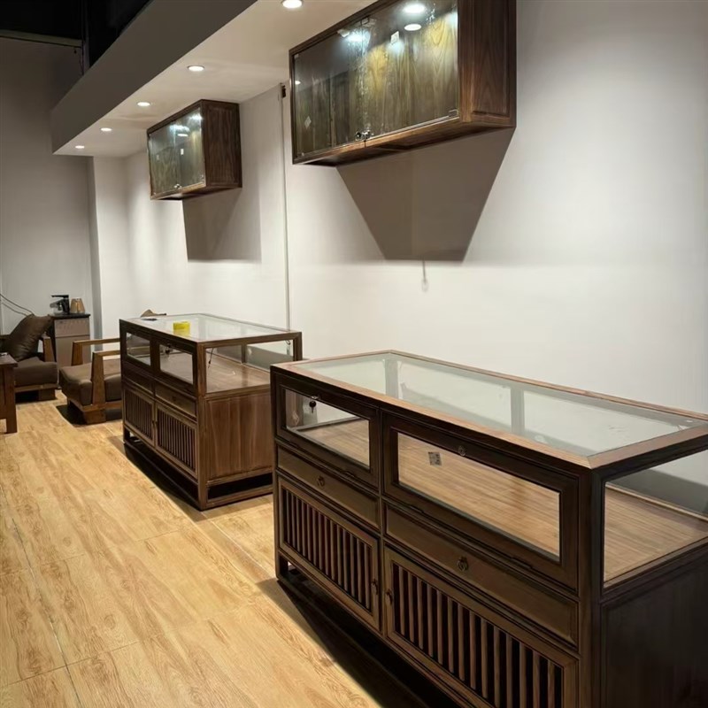 新中式实木珠宝展示柜玻璃展柜玉器首饰精品货架陈列柜中岛台壁柜