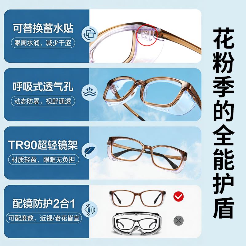 护目镜防花粉过敏眼镜女防雾防风沙尘全封闭术后防护硅胶湿房镜男