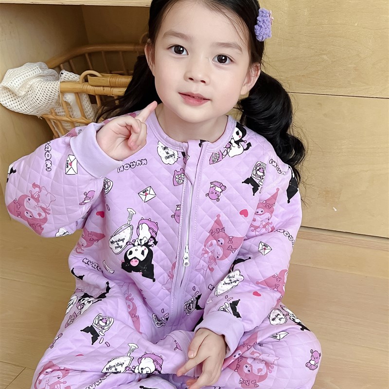 秋冬宝宝睡袋婴儿春秋防踢被儿童四季通用薄夹棉无骨连体睡衣秋天
