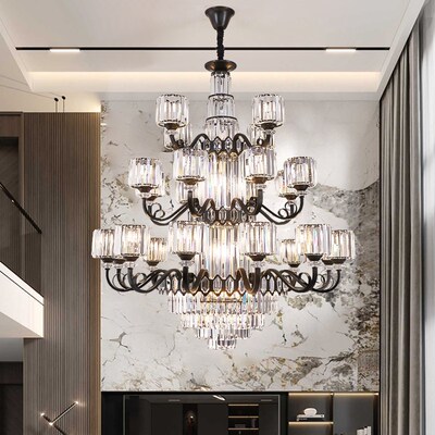 别墅复式楼水晶大吊灯跃层楼中楼中空复试大灯挑空大客厅水晶灯具