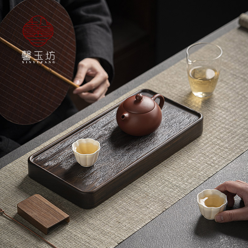加厚黑檀木小茶盘高级感实木托盘干泡台茶壶盖碗泡茶台隔热垫