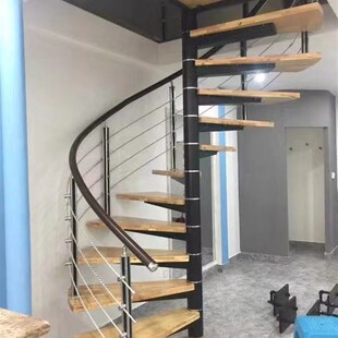 室内钢木旋转楼梯家用阁楼整体复式别墅实木loft公寓跃层楼梯定制