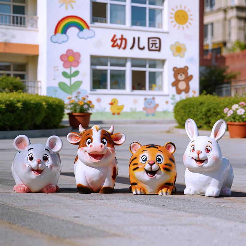 卡通十二生肖座椅玻璃钢雕塑幼儿园商业街景区休闲区动物凳子摆件