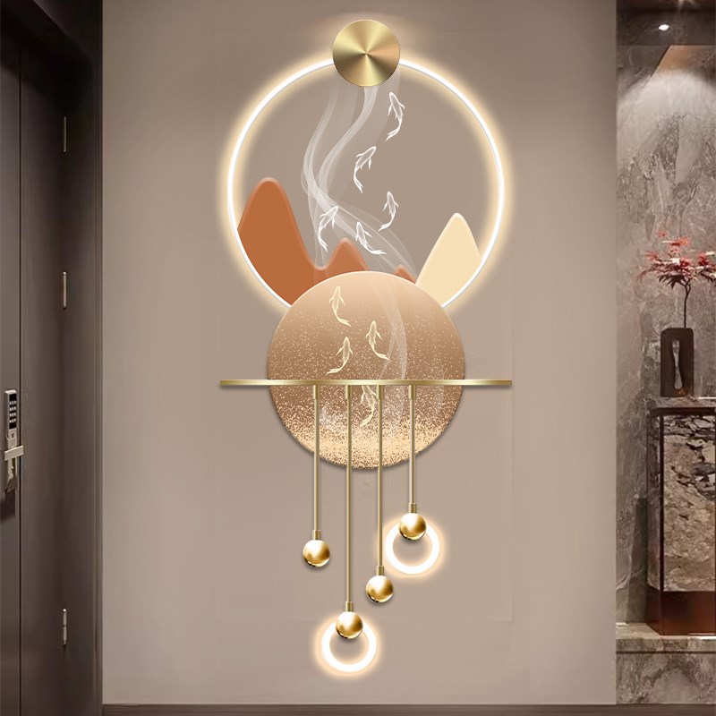 轻奢玄关装饰画九鱼图高档立体LED灯画入户走廊过道壁挂画2026新