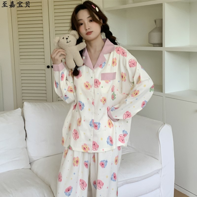 带胸垫孕妇睡衣女春秋款哺乳长袖家居服春夏季免穿内衣喂奶月子服