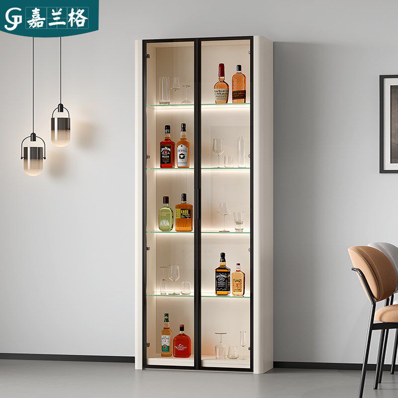 轻奢奶油风酒柜展示柜客厅靠墙小酒柜薄款夹缝餐厅边柜储物柜9S32