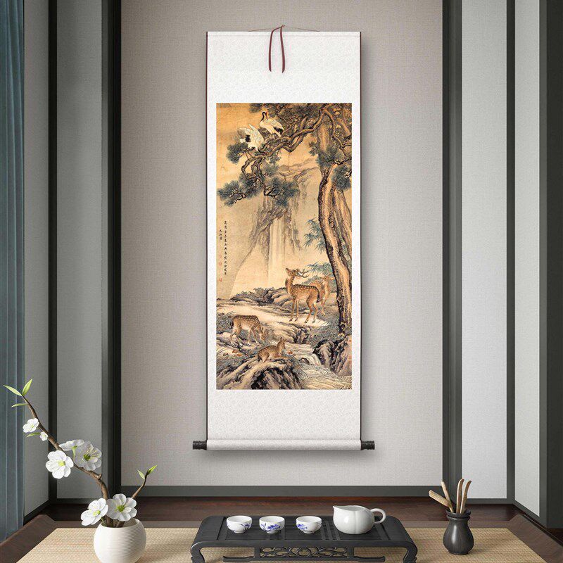 清 沈铨《九如图》客厅书房茶室祝寿山水风景挂画装饰画高清卷轴