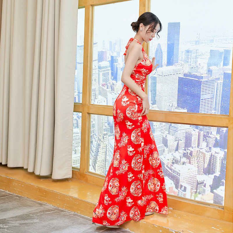 性感晚礼服夜场女装鱼尾小礼服修身显瘦女王气质演出服红色连衣裙