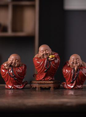 新中式招财弥勒佛紫砂茶宠摆件精品可养禅意笑佛家居客厅桌面装饰