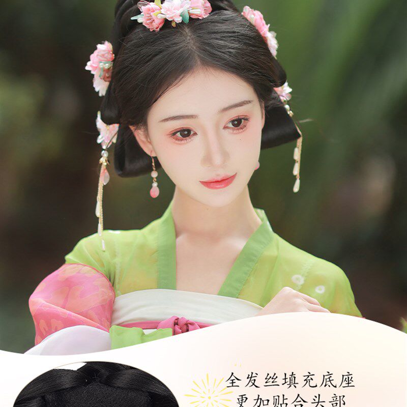 汉服假发包古风盘发发髻一体式后脑勺垫发包古装花神发型日常头饰