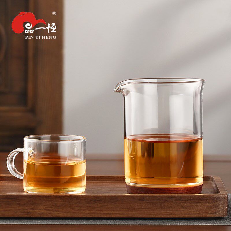 品一恒玻璃公道杯耐热加厚木底分茶器高档分茶杯滤茶杯茶海泡茶杯