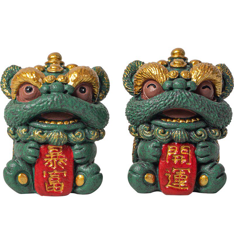 新中式可爱舞狮一对暴富开运店铺桌面装饰品创意百财大卖开业礼品