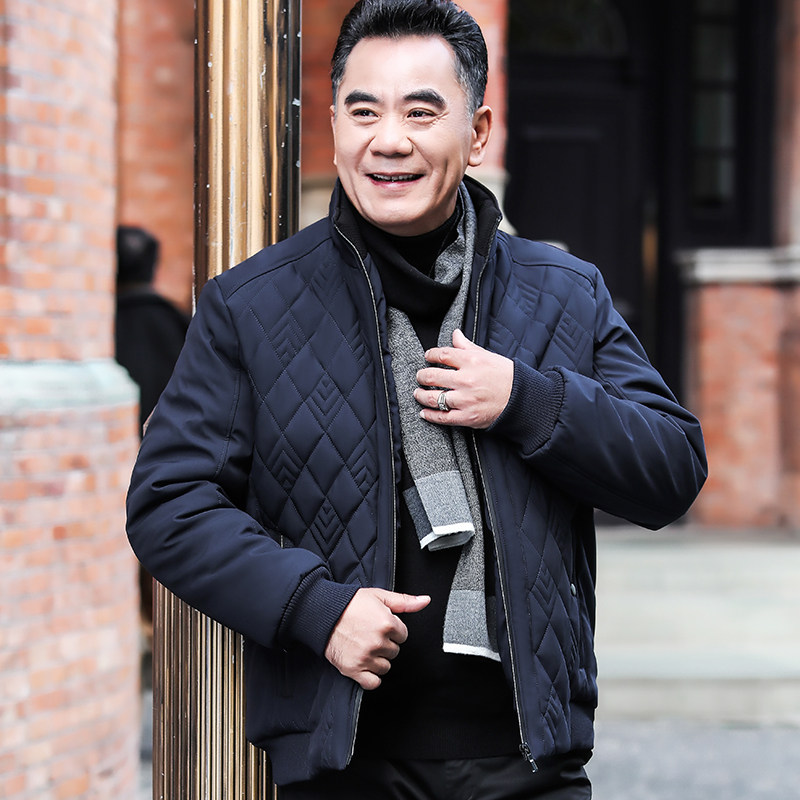 男士外套秋冬加绒加厚款宽松立领保暖夹克爸爸冬装中老年人爷爷装