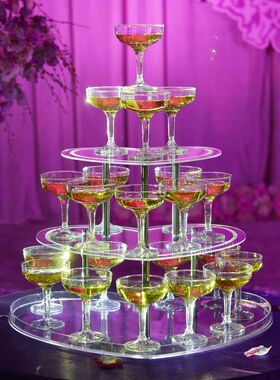 新款亚克力三 层心形香槟塔架子酒 婚礼酒台杯塔婚庆道具香槟塔