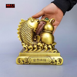 纯铜富贵纳福葫芦鱼摆件年年有鱼福禄有余招财铜鱼家居礼品摆件