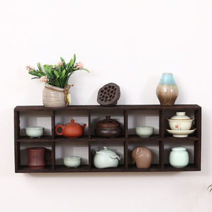 茶架展示架茶具收纳架 茶杯架 壶架 烧桐木多宝格摆件实木 博古架