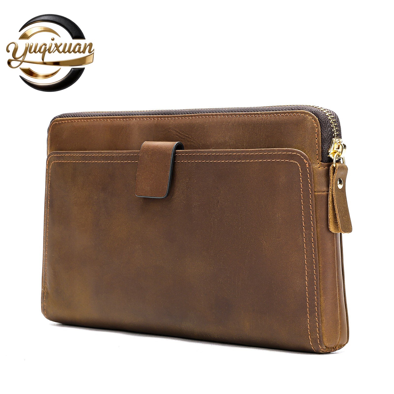 yuqixuan真皮男士手拿包多卡位大容量商务轻奢零钱包疯马皮男包潮