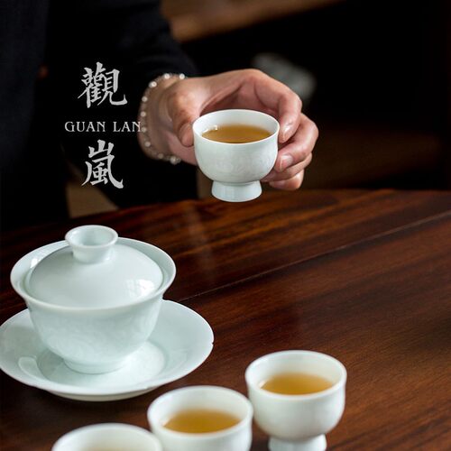 复古手工薄胎小茶杯单人喝茶杯影青瓷客用功夫茶杯聚香杯功夫茶具