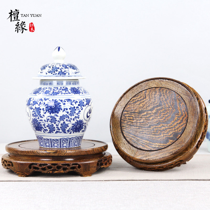 鸡翅木圆形摆件底座实木雕工艺品茶壶花瓶花盆景石头佛像底座木托