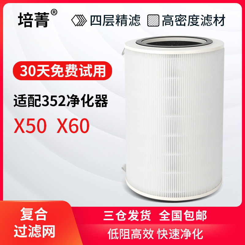 适配352空气净化器x50滤芯/x60复合过滤网除雾霾甲醛自动识别复位